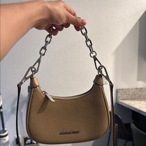 Michael Kors Tan Leather Shoulder Bag with Curved Silhouette